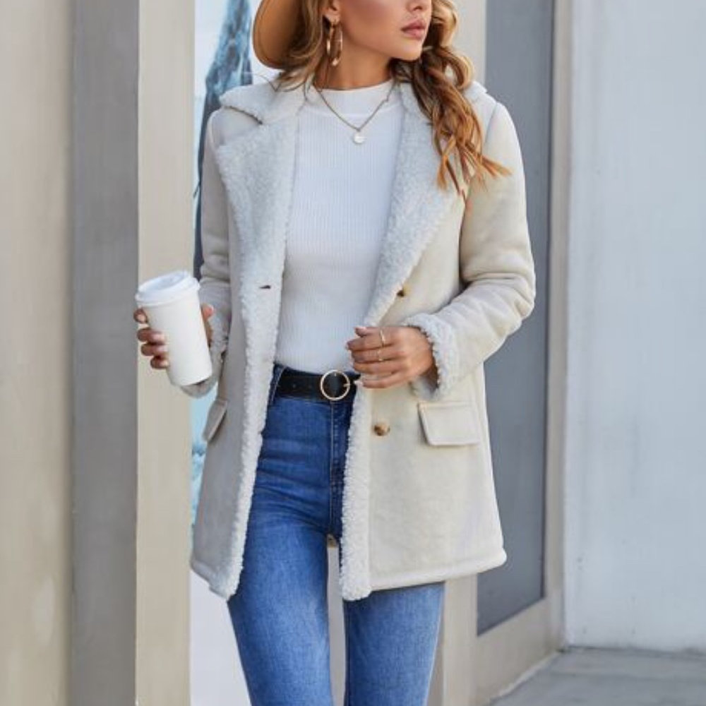 Cozy Burgundy Teddy Vegan Suede Button up Jacket Coat Winter - Picture 3 of 13